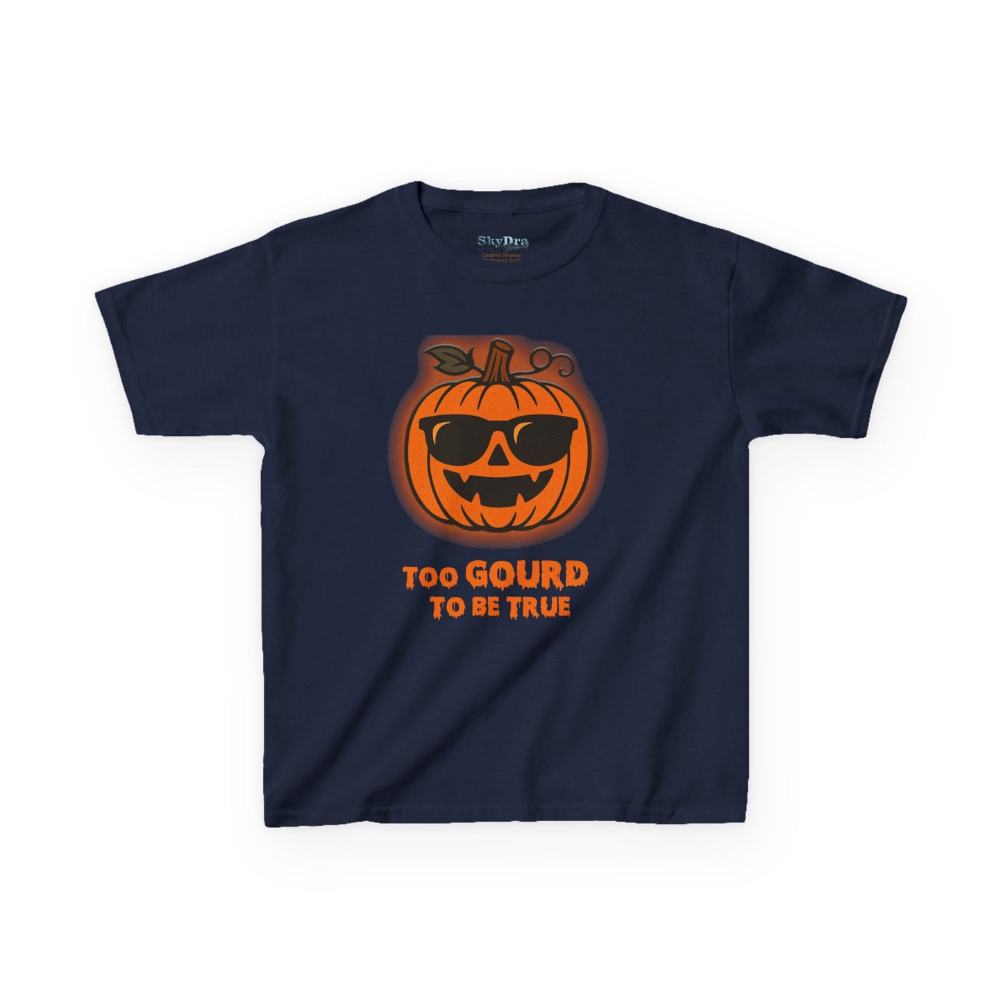 Trendy Halloween Vibes – Kids ‘Too Gourd to Be True’ Shirt for Fall Outings & Costumes