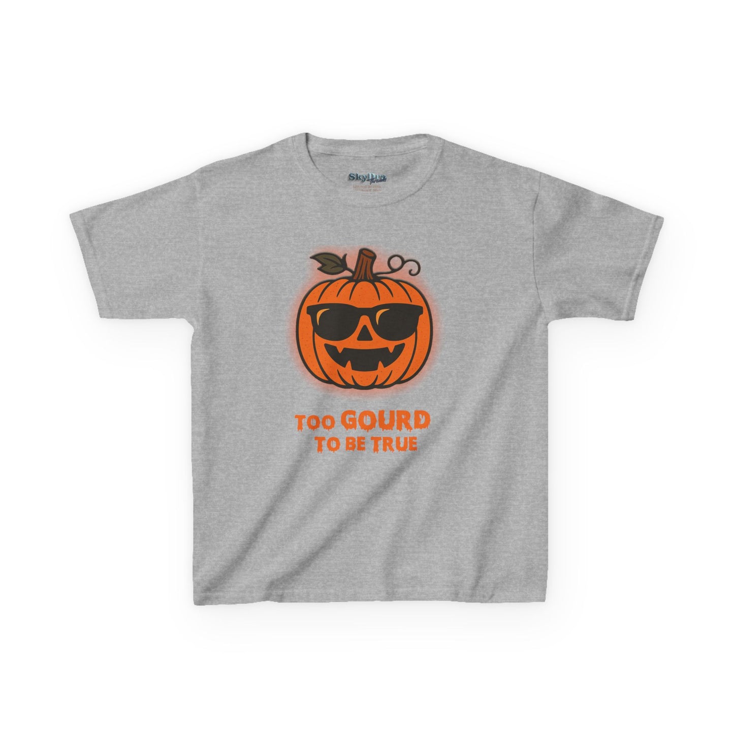 Trendy Halloween Vibes – Kids ‘Too Gourd to Be True’ Shirt for Fall Outings & Costumes
