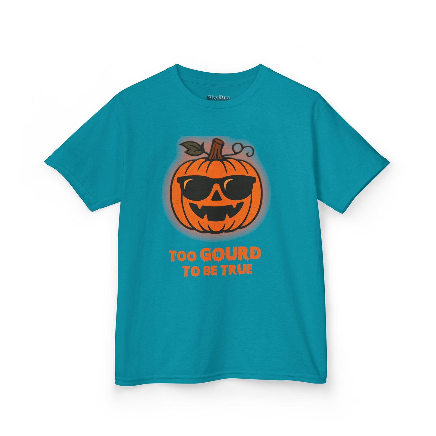 Trendy Halloween Vibes – Kids ‘Too Gourd to Be True’ Shirt for Fall Outings & Costumes