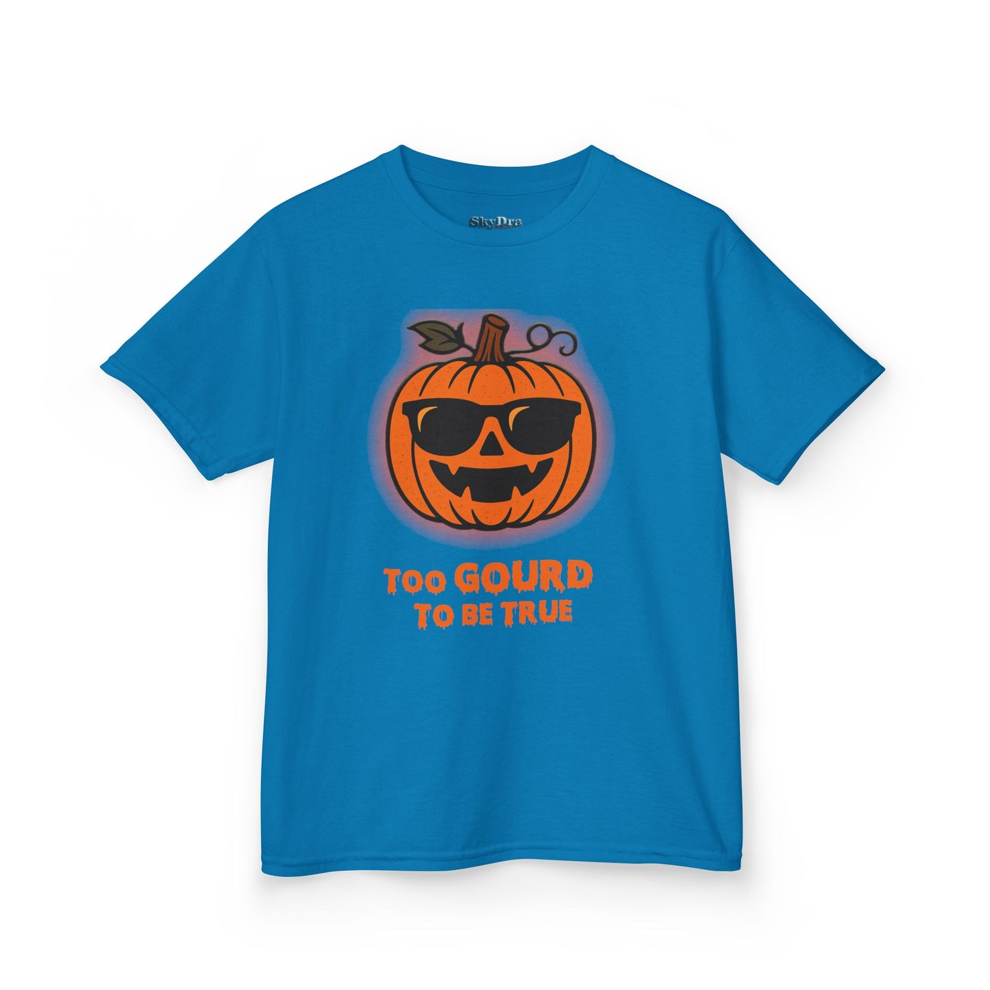 Trendy Halloween Vibes – Kids ‘Too Gourd to Be True’ Shirt for Fall Outings & Costumes
