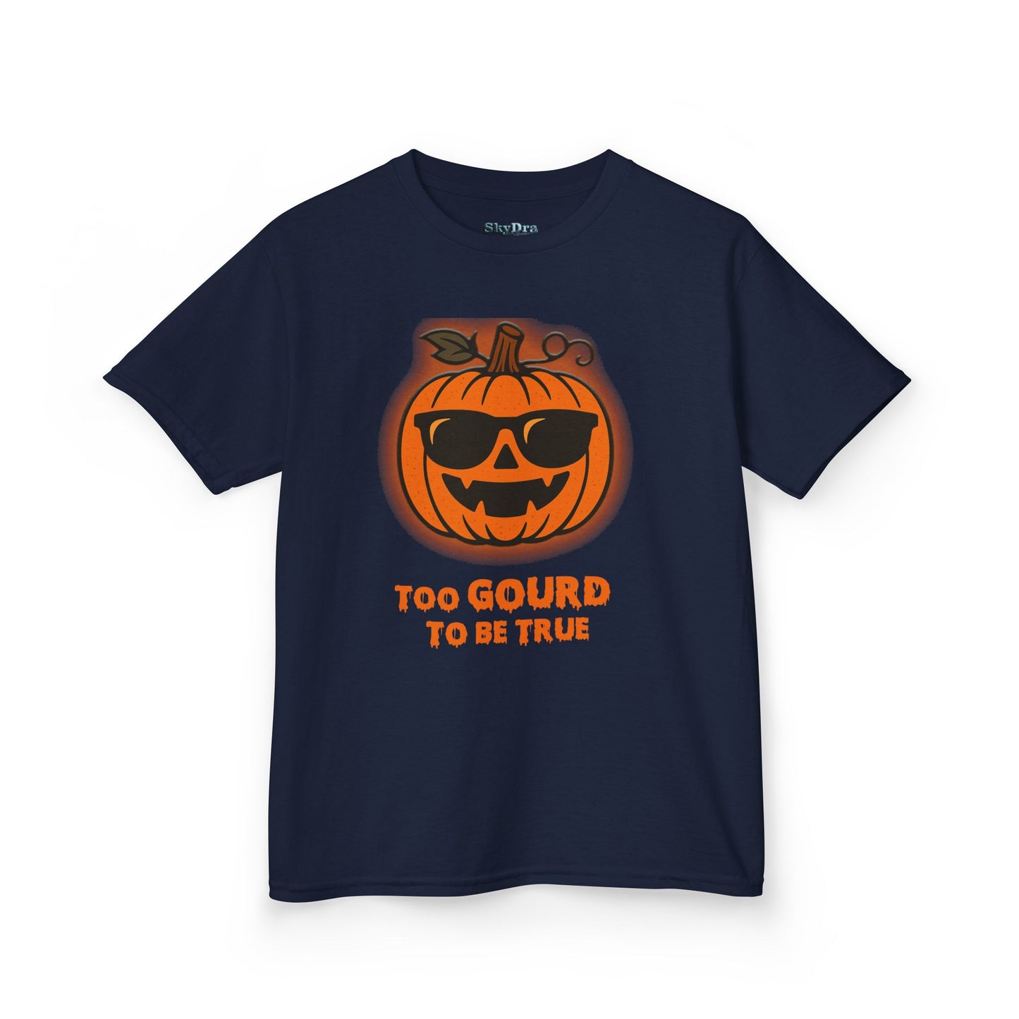 Trendy Halloween Vibes – Kids ‘Too Gourd to Be True’ Shirt for Fall Outings & Costumes