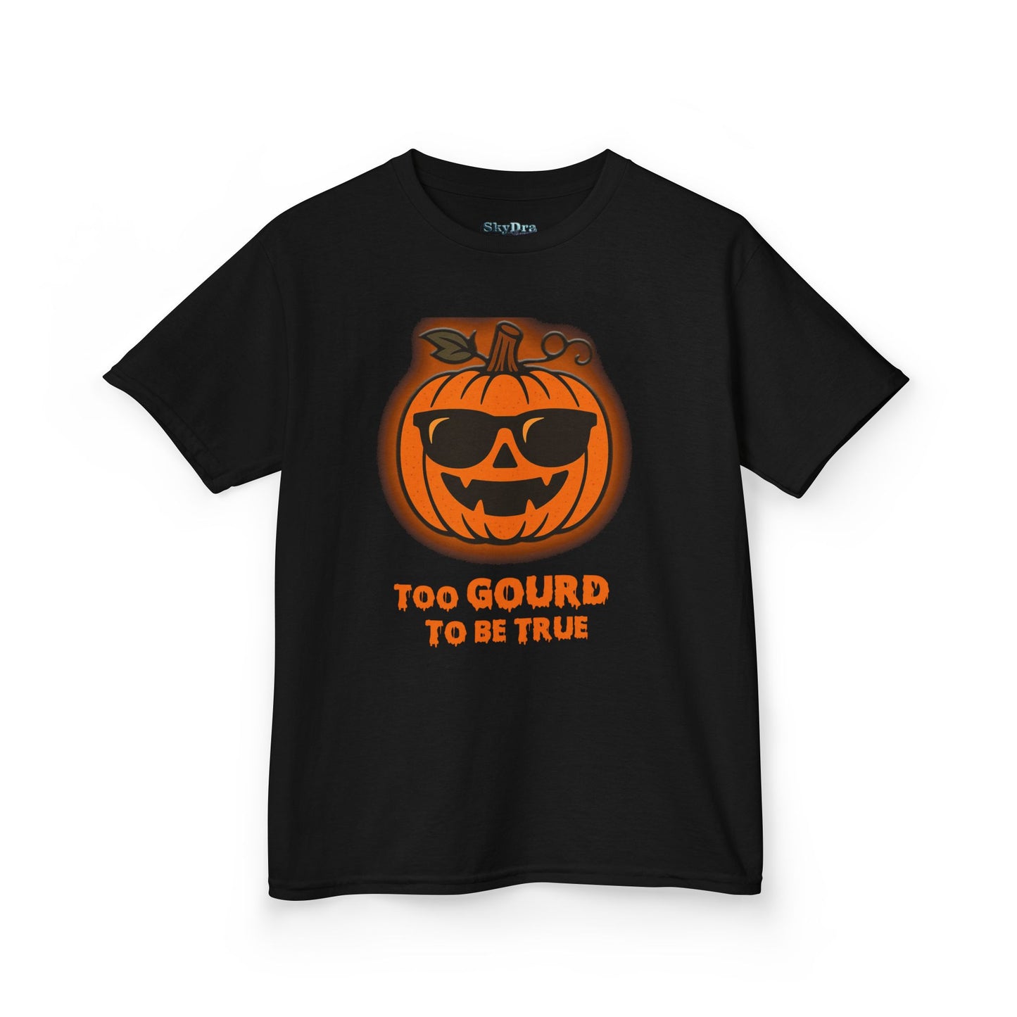 Trendy Halloween Vibes – Kids ‘Too Gourd to Be True’ Shirt for Fall Outings & Costumes