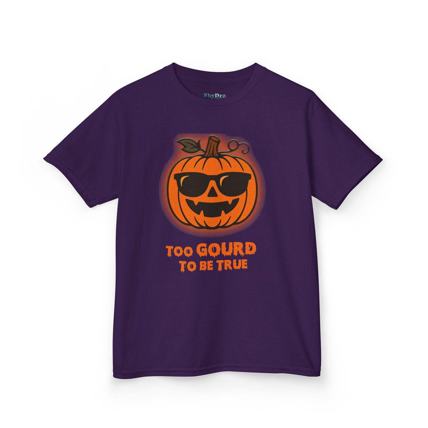 Trendy Halloween Vibes – Kids ‘Too Gourd to Be True’ Shirt for Fall Outings & Costumes