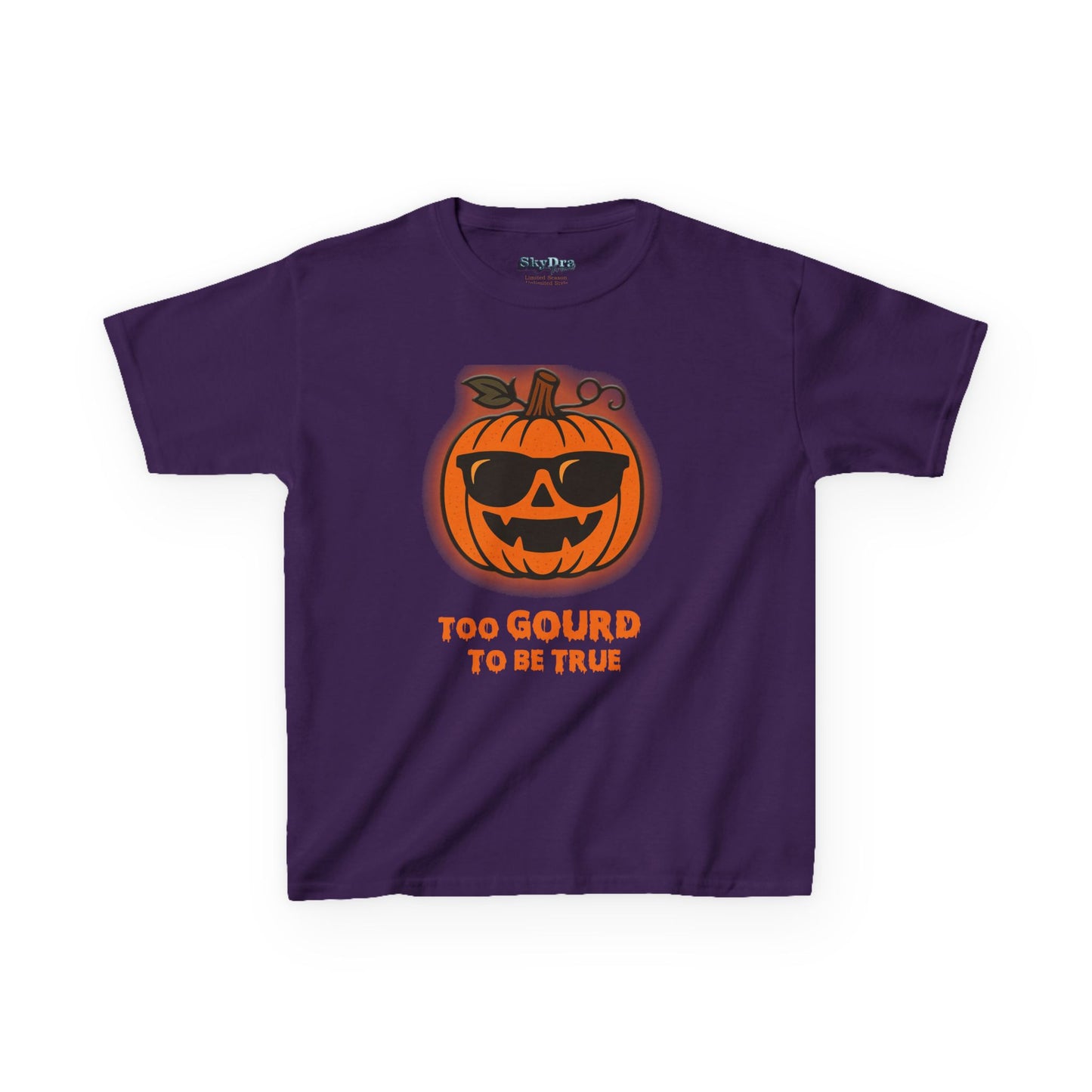 Trendy Halloween Vibes – Kids ‘Too Gourd to Be True’ Shirt for Fall Outings & Costumes