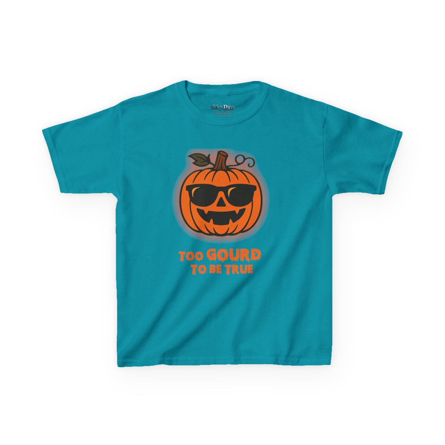 Trendy Halloween Vibes – Kids ‘Too Gourd to Be True’ Shirt for Fall Outings & Costumes