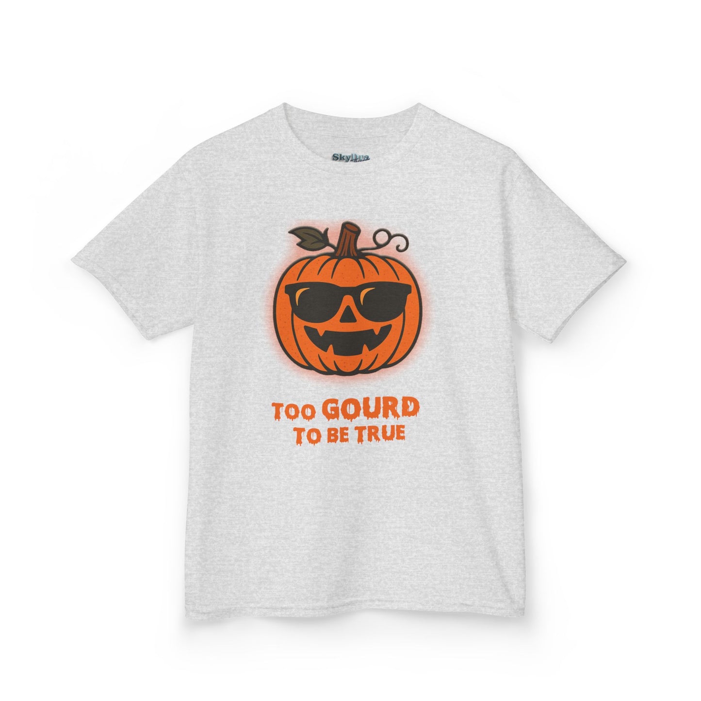 Trendy Halloween Vibes – Kids ‘Too Gourd to Be True’ Shirt for Fall Outings & Costumes