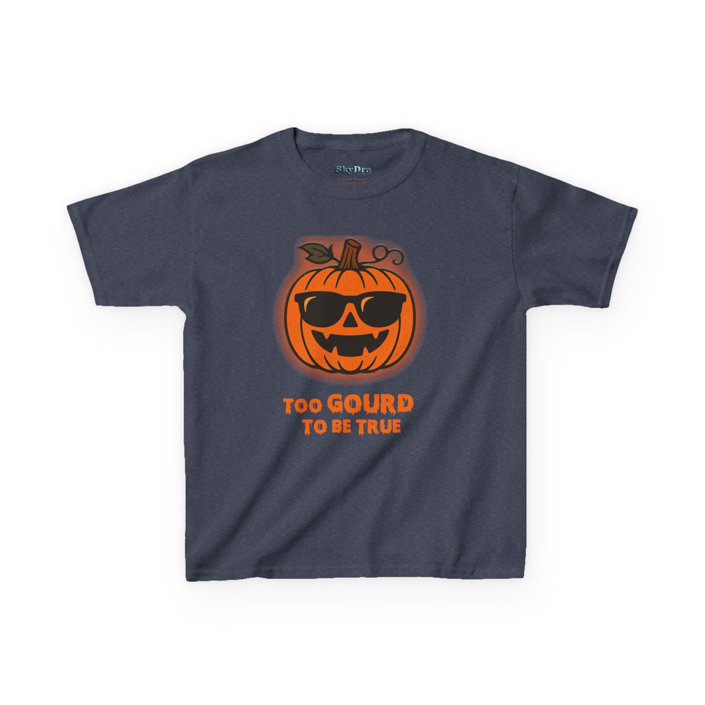 Trendy Halloween Vibes – Kids ‘Too Gourd to Be True’ Shirt for Fall Outings & Costumes