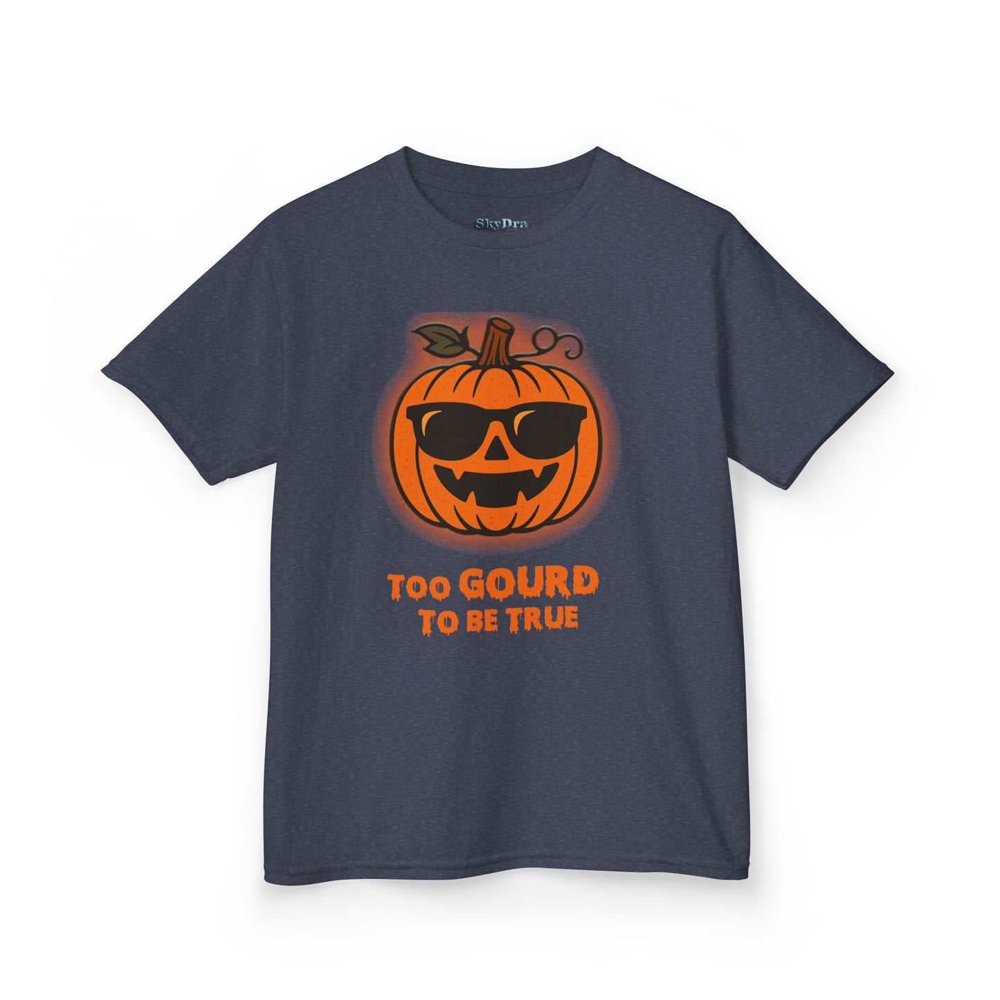 Trendy Halloween Vibes – Kids ‘Too Gourd to Be True’ Shirt for Fall Outings & Costumes