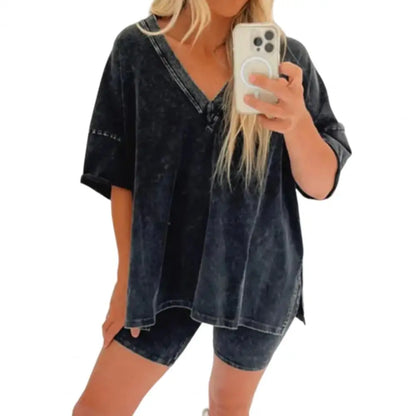 2 Pcs/Set Women Summer Sportswear Set Side Split Short Sleeves T-Shirt Elastic Waist Mini Pants Set Tracksuit Sport Clothes