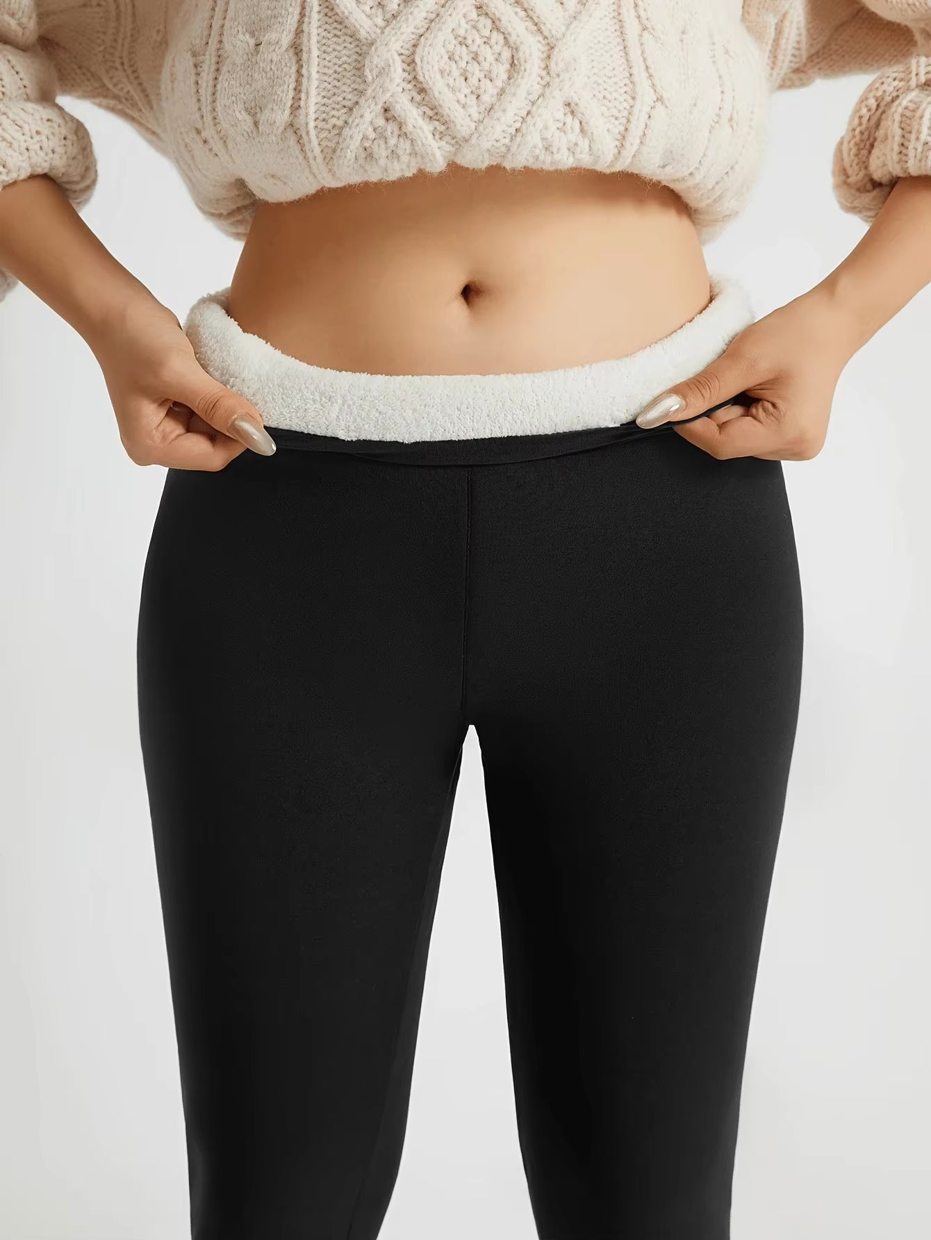 Women'S Casual Thickened Fleece-Lined Warm Leggings with Lamb Wool Lining for Running Colanti