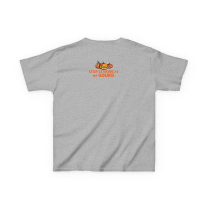 Trendy Halloween Vibes – Kids ‘Too Gourd to Be True’ Shirt for Fall Outings & Costumes