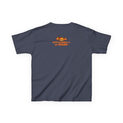 Trendy Halloween Vibes – Kids ‘Too Gourd to Be True’ Shirt for Fall Outings & Costumes