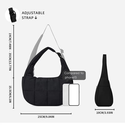 Puffer Crescent Bag for Women Quilted Underarm Bag Nylon Adjustable Strap Shoulder Purse Hobo Bag for Work Travel
