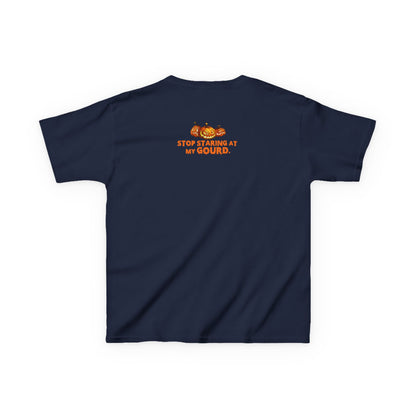 Trendy Halloween Vibes – Kids ‘Too Gourd to Be True’ Shirt for Fall Outings & Costumes