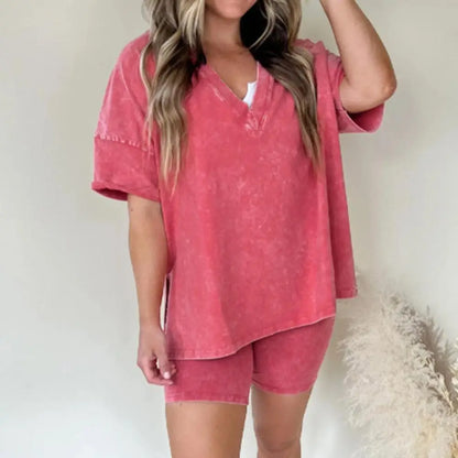 2 Pcs/Set Women Summer Sportswear Set Side Split Short Sleeves T-Shirt Elastic Waist Mini Pants Set Tracksuit Sport Clothes