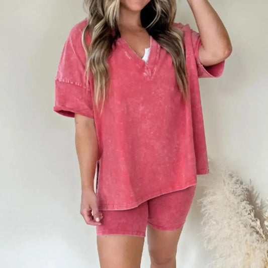 2 Pcs/Set Women Summer Sportswear Set Side Split Short Sleeves T-Shirt Elastic Waist Mini Pants Set Tracksuit Sport Clothes