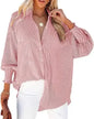 Mid-Length Shirt with Striped Lapel and Oversized Drawdown Sleeves Printed Long-Sleeved Single Breasted Blouse Loose Casual Top