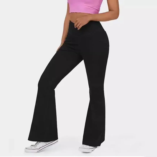 High Waisted Crossover Pocket Cool Touch Washed Stretchy Knit Casual Super Flare Jeans