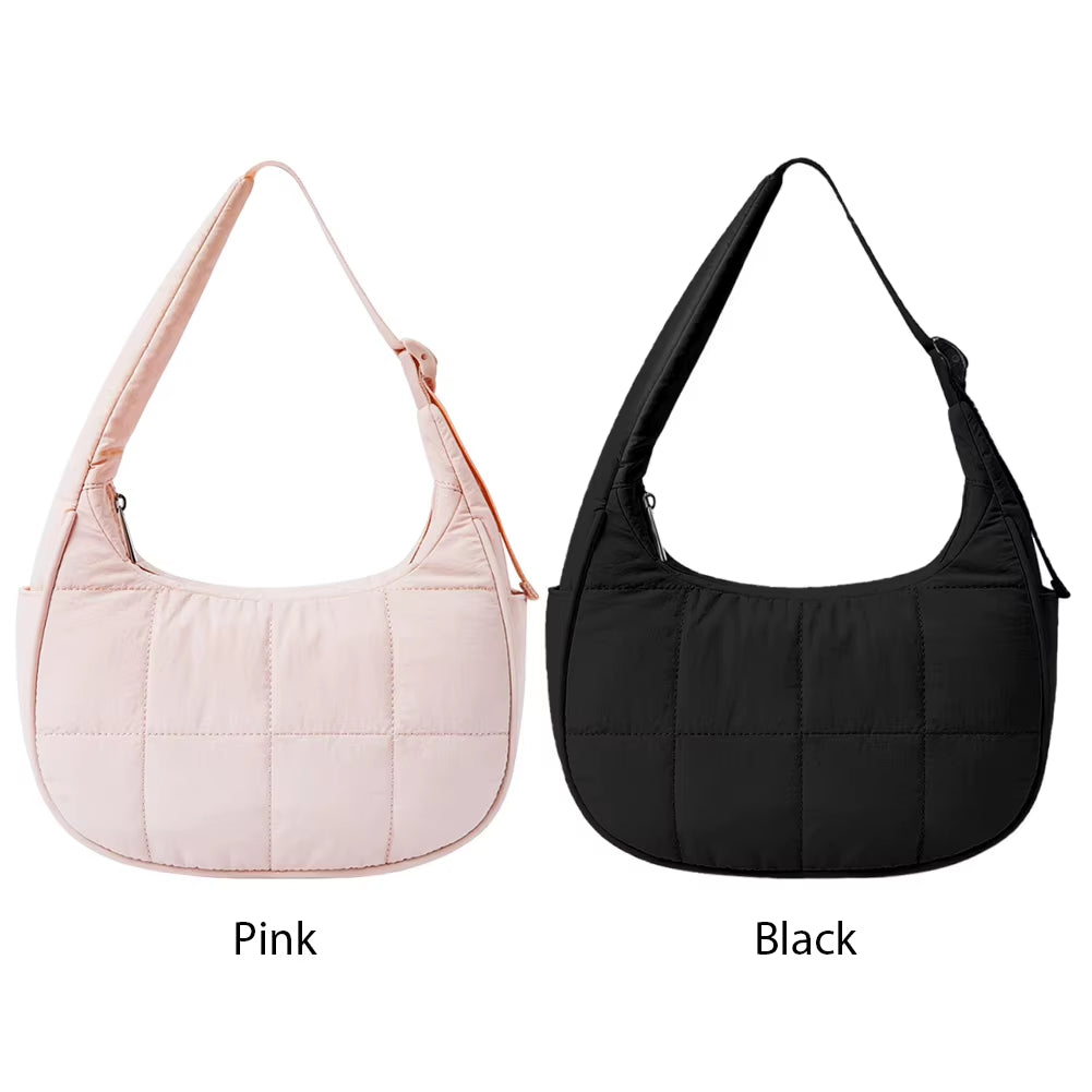 Puffer Crescent Bag for Women Quilted Underarm Bag Nylon Adjustable Strap Shoulder Purse Hobo Bag for Work Travel