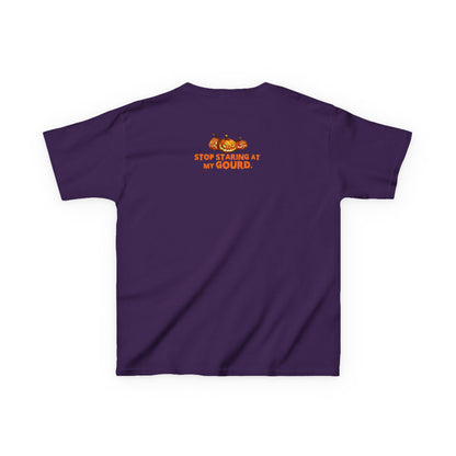 Trendy Halloween Vibes – Kids ‘Too Gourd to Be True’ Shirt for Fall Outings & Costumes