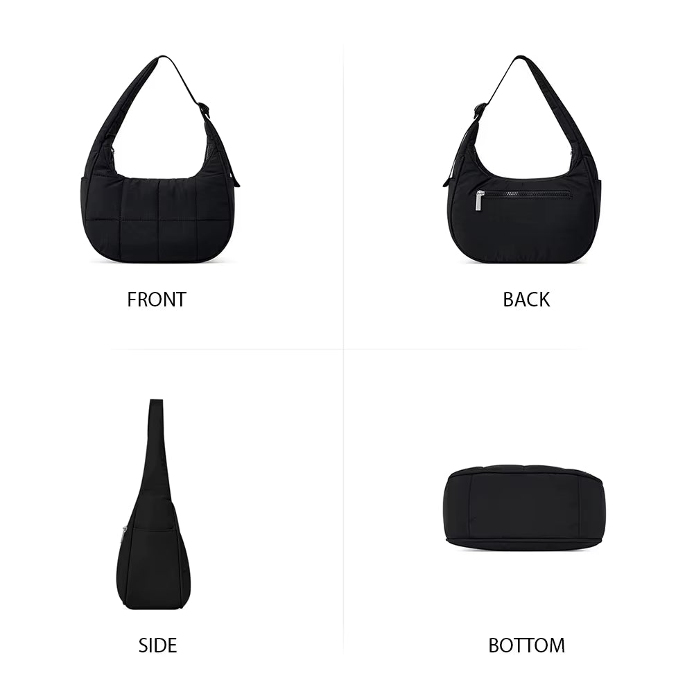 Puffer Crescent Bag for Women Quilted Underarm Bag Nylon Adjustable Strap Shoulder Purse Hobo Bag for Work Travel
