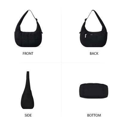 Puffer Crescent Bag for Women Quilted Underarm Bag Nylon Adjustable Strap Shoulder Purse Hobo Bag for Work Travel