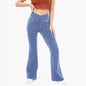 High Waisted Crossover Pocket Cool Touch Washed Stretchy Knit Casual Super Flare Jeans