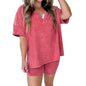 2 Pcs/Set Women Summer Sportswear Set Side Split Short Sleeves T-Shirt Elastic Waist Mini Pants Set Tracksuit Sport Clothes