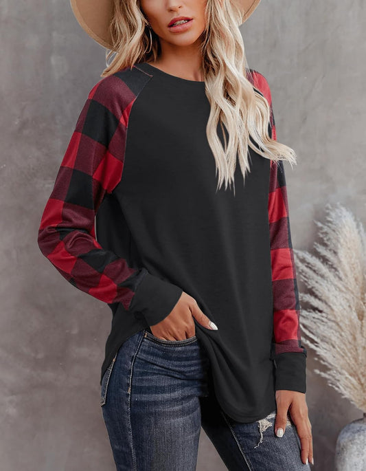 Womens Long Sleeve Shirts Crew Neck Casual Tops Fashion Loose Fit Trendy Tunic Outfits Clothes